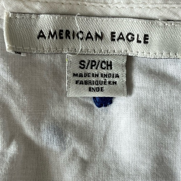 American Eagle Cropped Short Sleeve Front Tie Shirt Polkadot Size Small - Picture 9 of 13